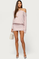 Off Shoulder Sequin Knit Mini Dress