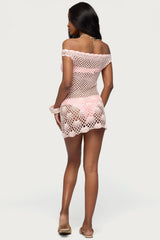 Paraiso Off Shoulder Crochet Mini Dress