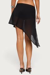 Irenah Asymmetric Sheer Chiffon Midi Skirt