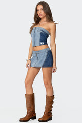 Reni Contrast Zip Denim Mini Skirt
