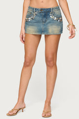 Mixed Buttons Denim Mini Skort