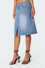 Junia Slitted Denim Midi Skirt