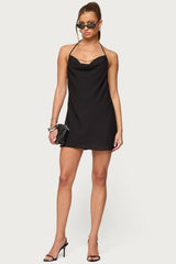 Bead Backless Cowl Neck Mini Dress