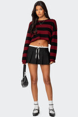 Contrast Drawstring Pleated Mini Skort